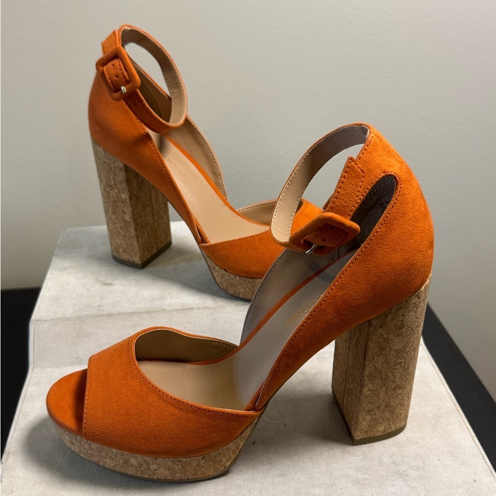 Sun + Stone Orange Platform Shoes with Chunky Heel, Size 7, NWOT - Picture 2 of 9